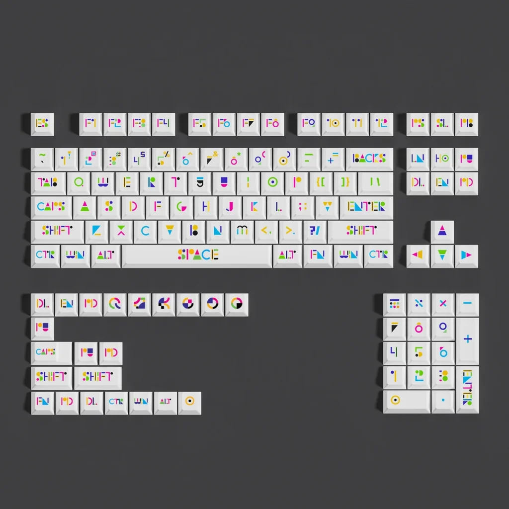 Angle view of Premium Memphis Cherry Keycap Bold Memphis design showing color layering and layout presence
