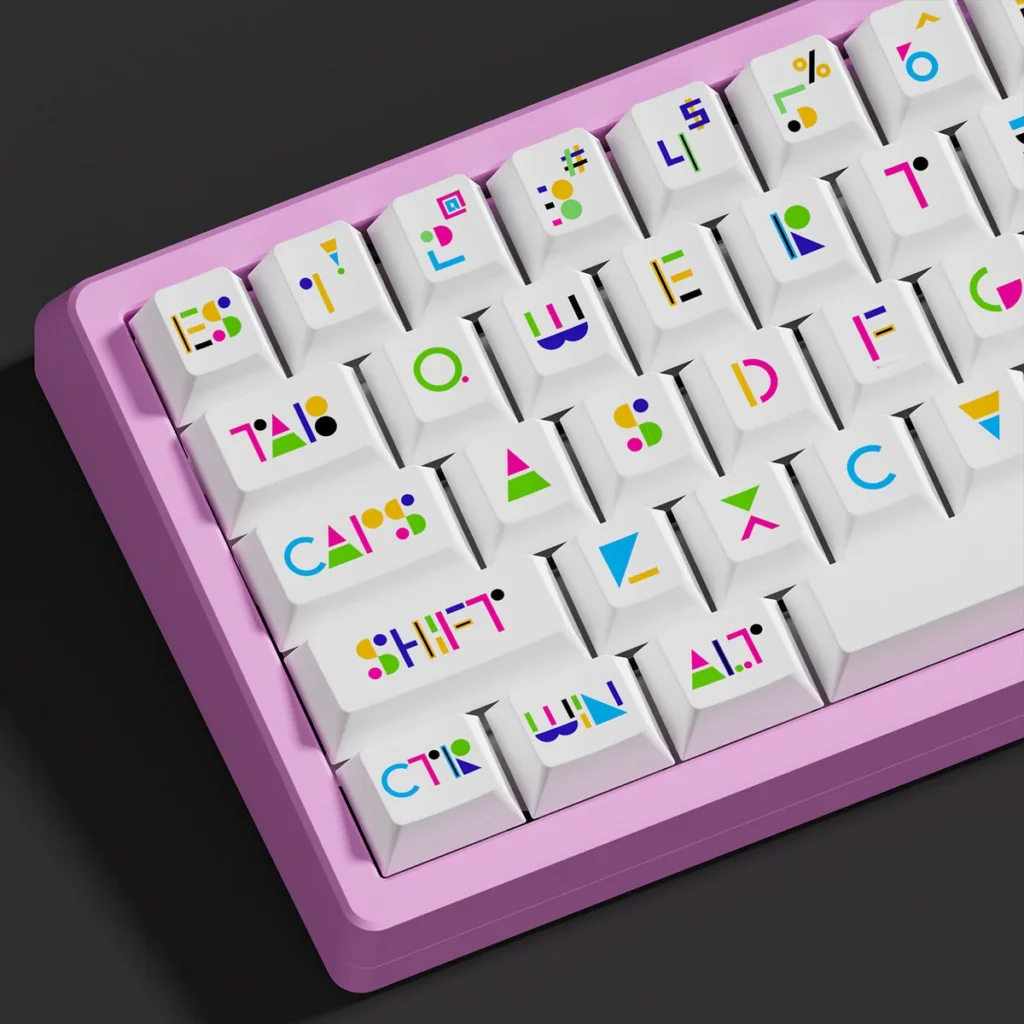 Close-up of Premium Memphis Cherry Keycap Bold Memphis design highlighting details and finish