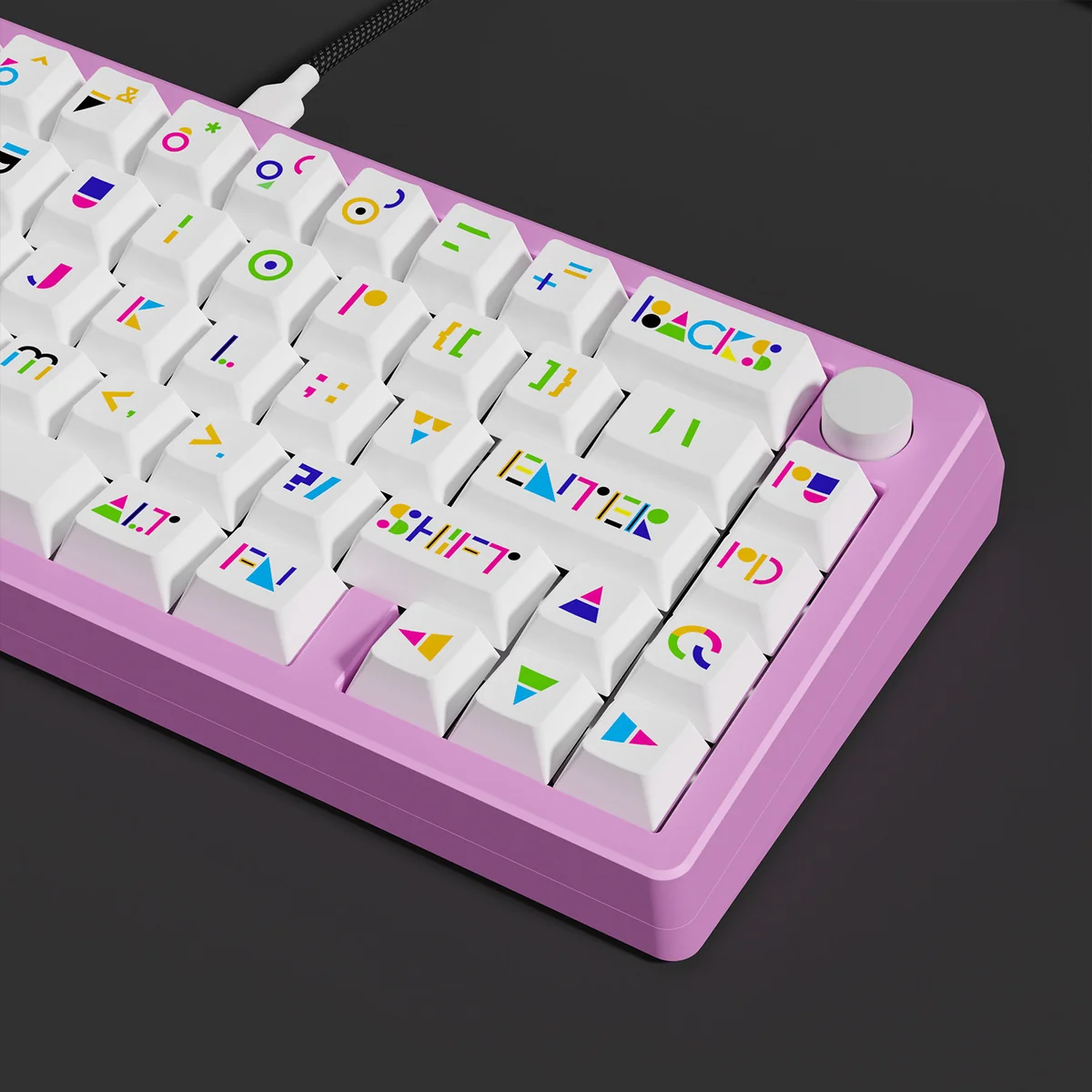 Side profile of Premium Memphis Cherry Keycap Bold Memphis design showing keycap set shape and fit