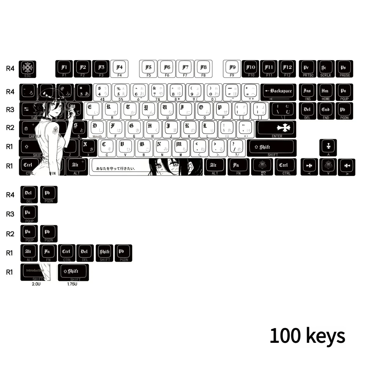 Detail view of side-translucent legends and dye-sublimation on Reze keycaps