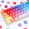 Ergonomic side view of the Rainbow Keycap Set, showing the comfortable Cherry profile curve