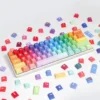 Detailed shot of individual Rainbow PBT keycaps, emphasizing the smooth finish and color saturation
