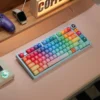 Close-up of Rainbow PBT keycaps, highlighting dye-sublimated legends and matte texture