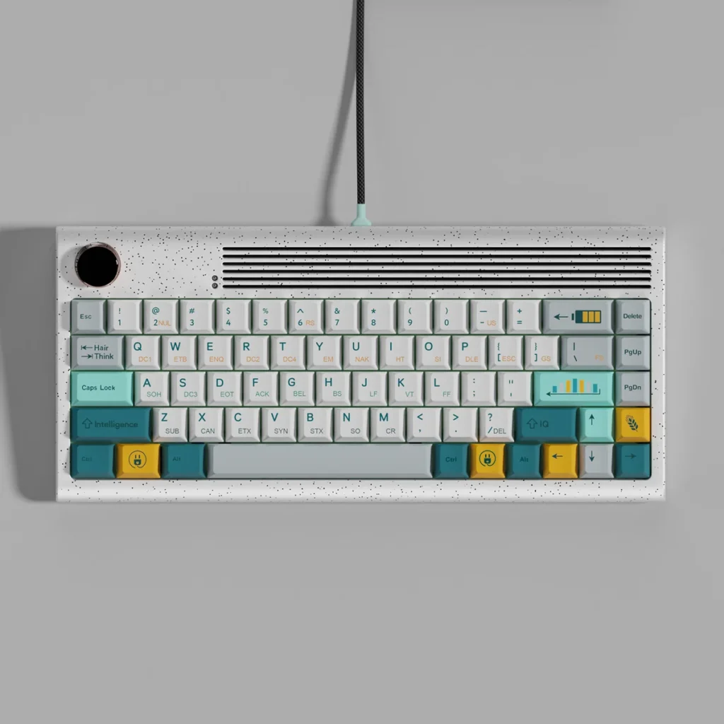 Retro Evolution PBT Keycap Set on a mechanical keyboard, showcasing vintage aesthetics