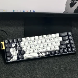 Chainsaw Man Reze Chrome Hearts PBT Keycap Set on a mechanical keyboard with side lighting