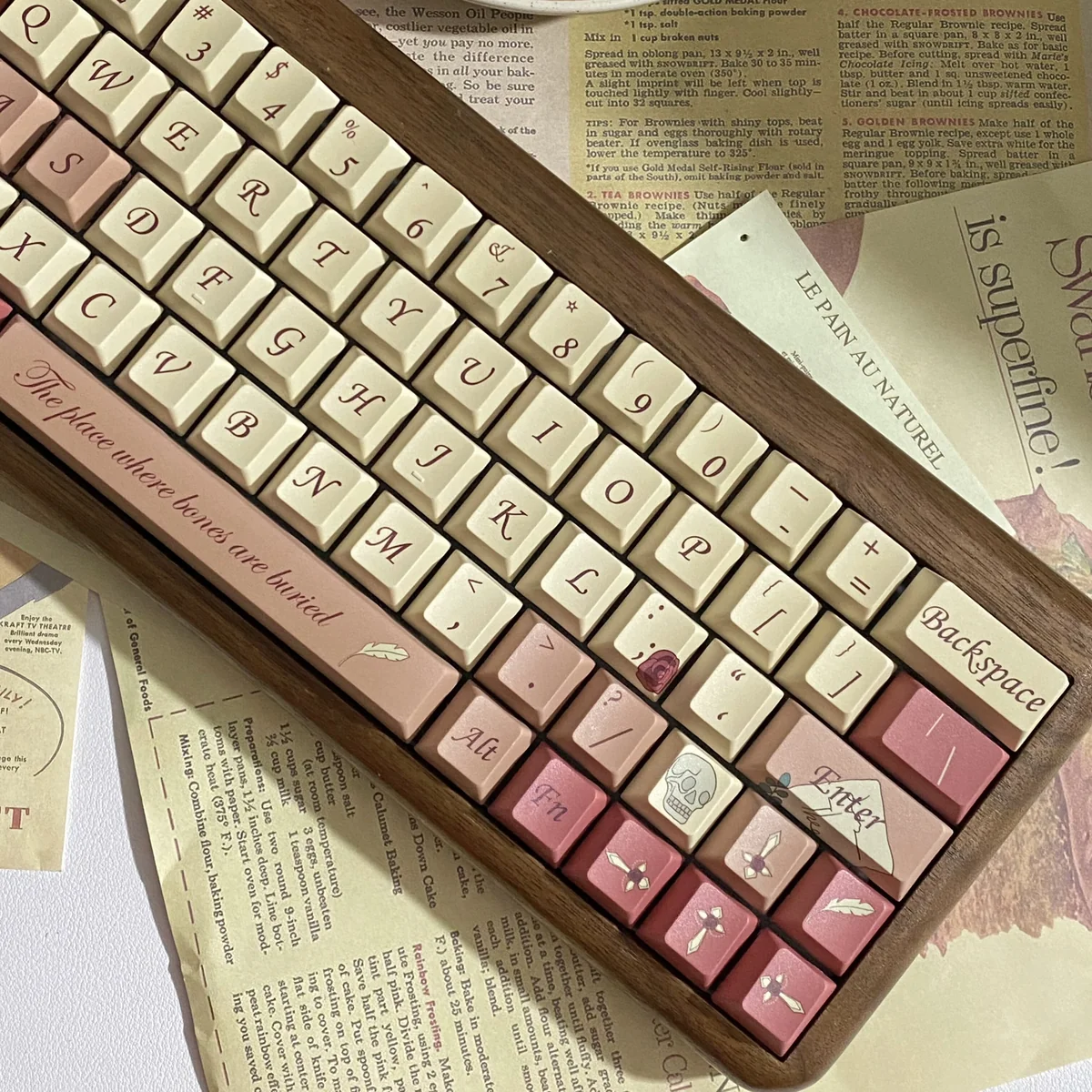 Side profile of Romantic Rose Letter Cherry Romantic Rose Letter showing keycap set shape and fit