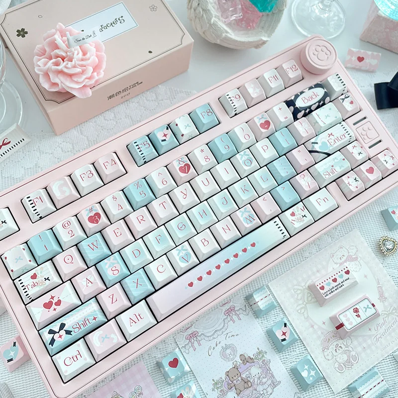Serene Ocean Romance Cherry Premium PBT keycap installed on a mechanical keyboard setup