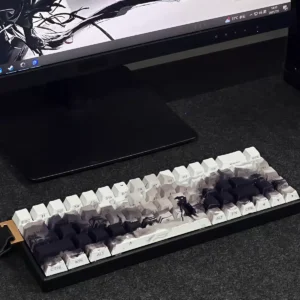 Shadow PBT Keycap Set with side-engraved backlit legends on a dark mechanical keyboard