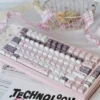 Strawberry Rabbit PBT Dye-sub Keycap Set installed on a mechanical keyboard, showcasing whimsical pastel design