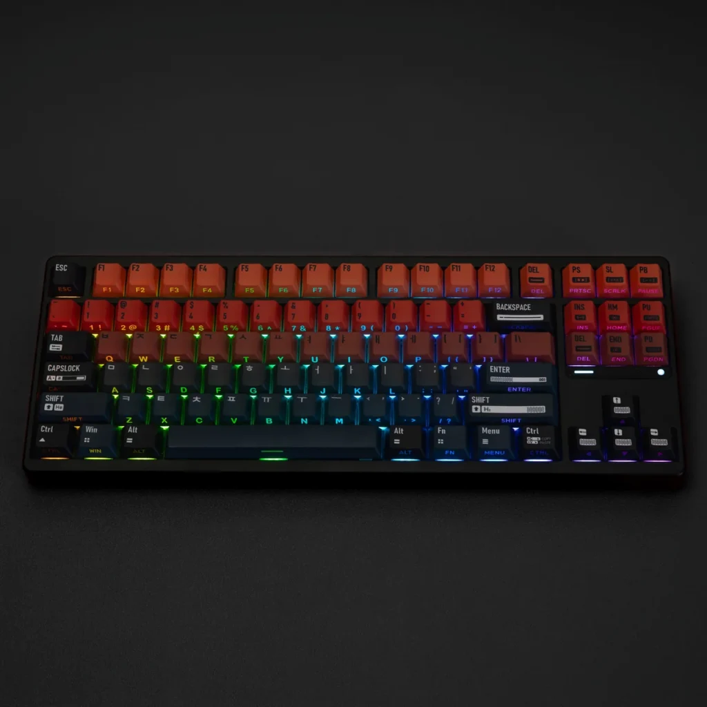 Universe Gradient PBT keycap set on a mechanical keyboard, showcasing deep blue to purple celestial theme.