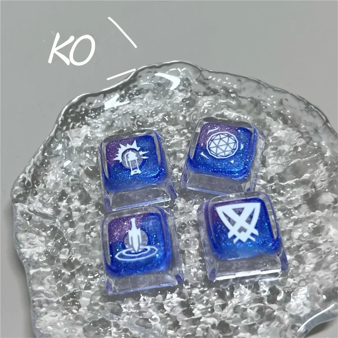 Valorant Kay/O Skill Keycaps Handmade translucent installed on a mechanical keyboard setup