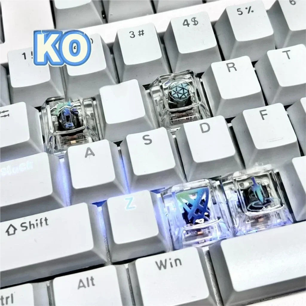 Side profile of Valorant Kay/O Skill Keycaps Handmade translucent showing artisan keycap shape and fit