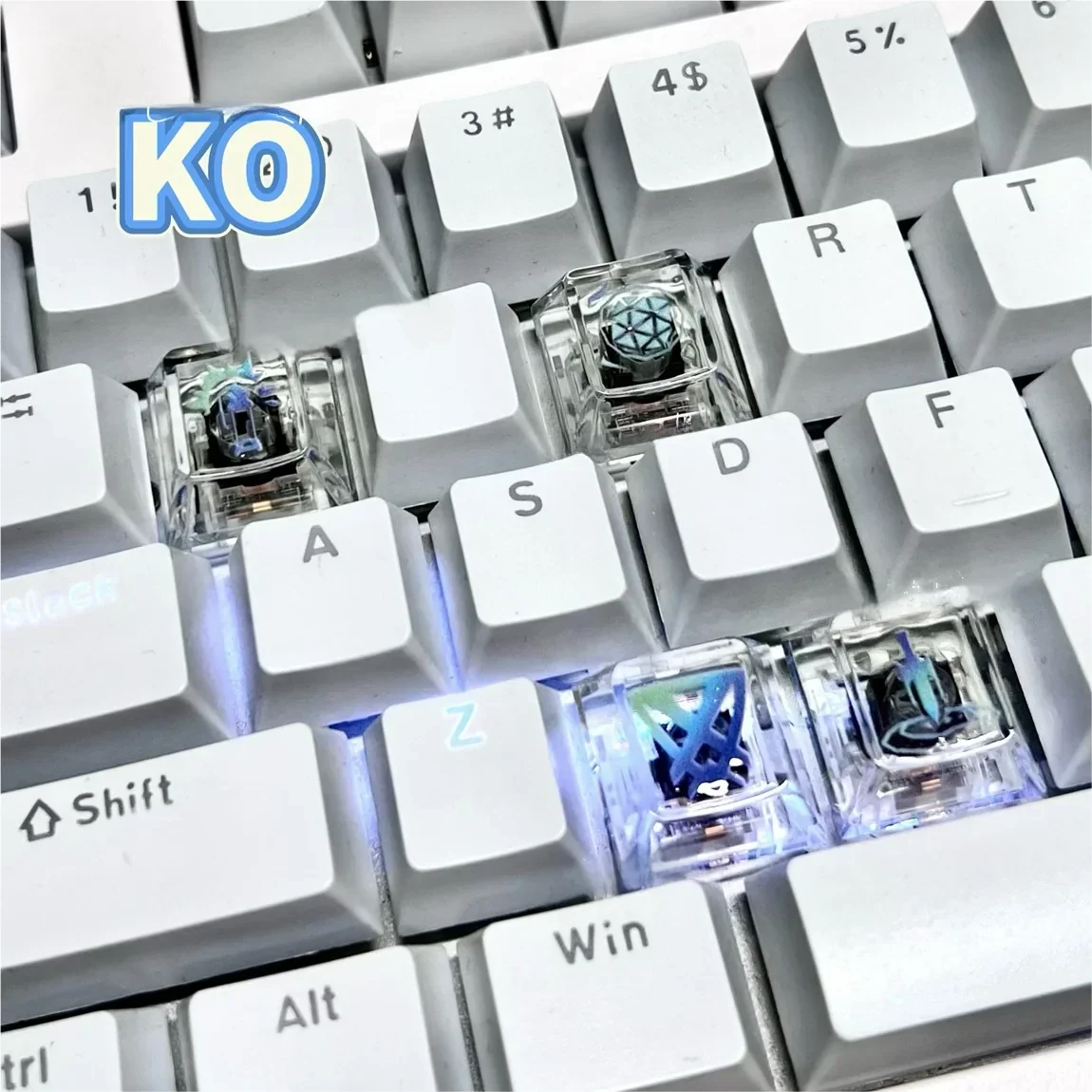 Side profile of Valorant Kay/O Skill Keycaps Handmade translucent showing artisan keycap shape and fit