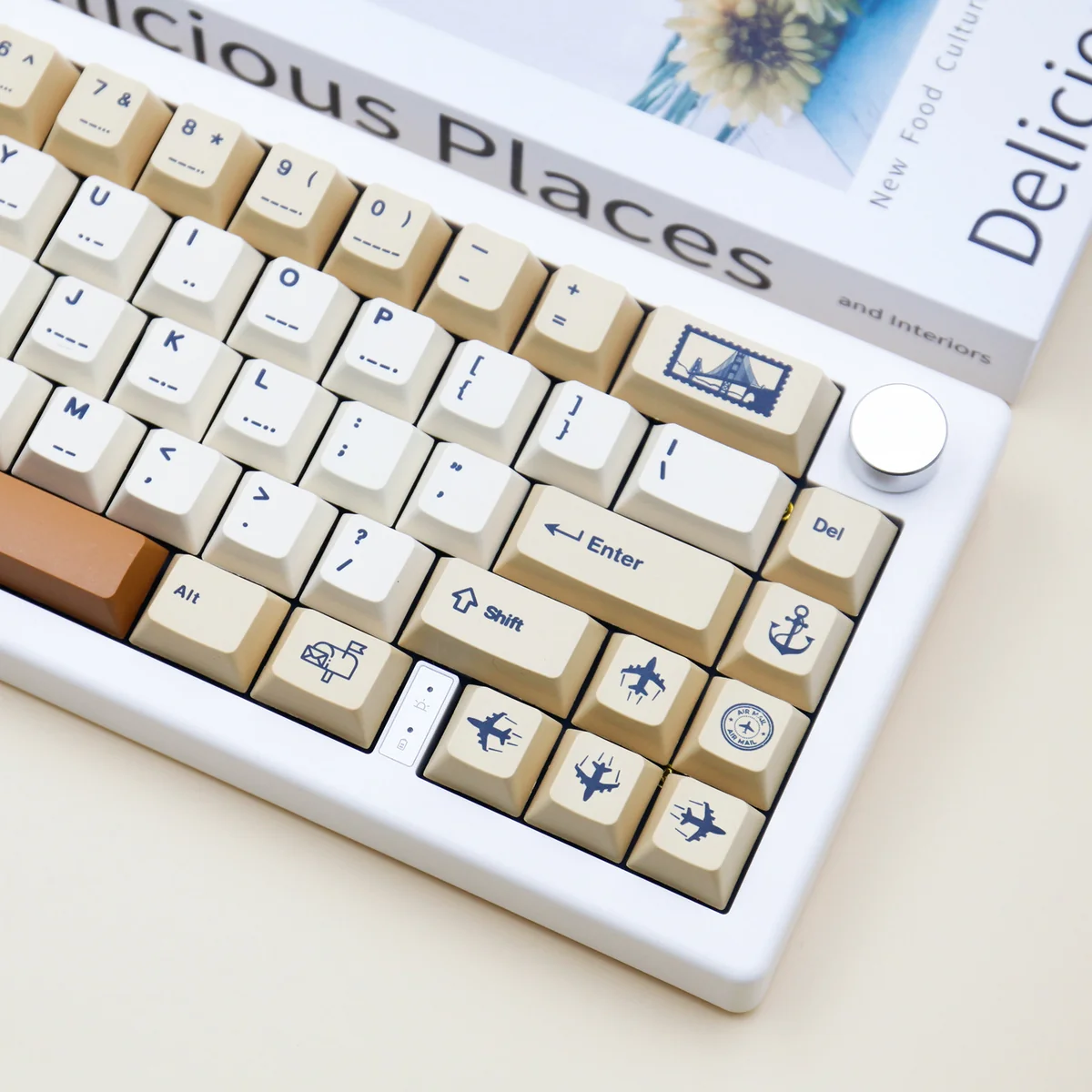 Side profile of Vintage Stamp Cherry Keycap Unique stamp-themed showing keycap set shape and fit