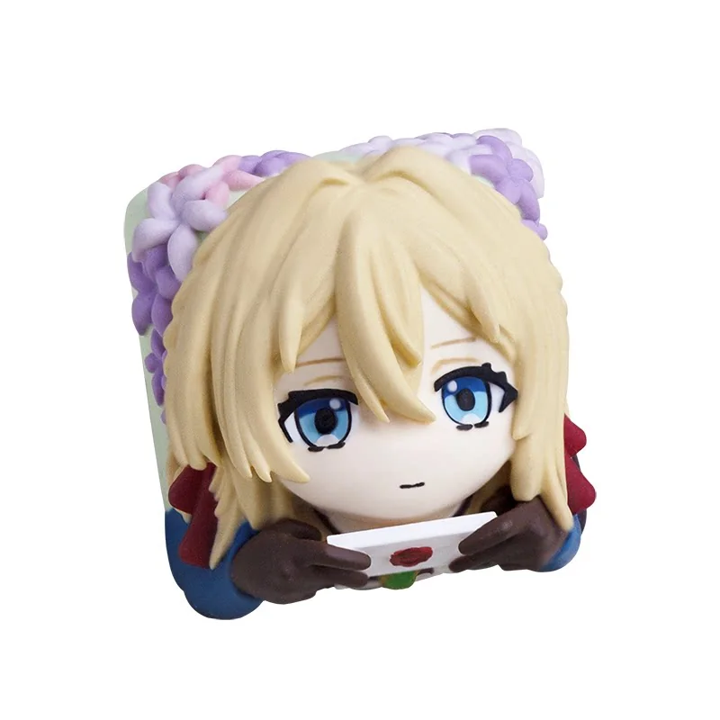 Close-up of Violet Evergarden artisan keycap showing intricate details