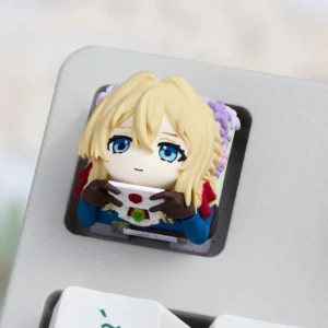 Handcrafted Violet Evergarden resin ESC keycap on mechanical keyboard