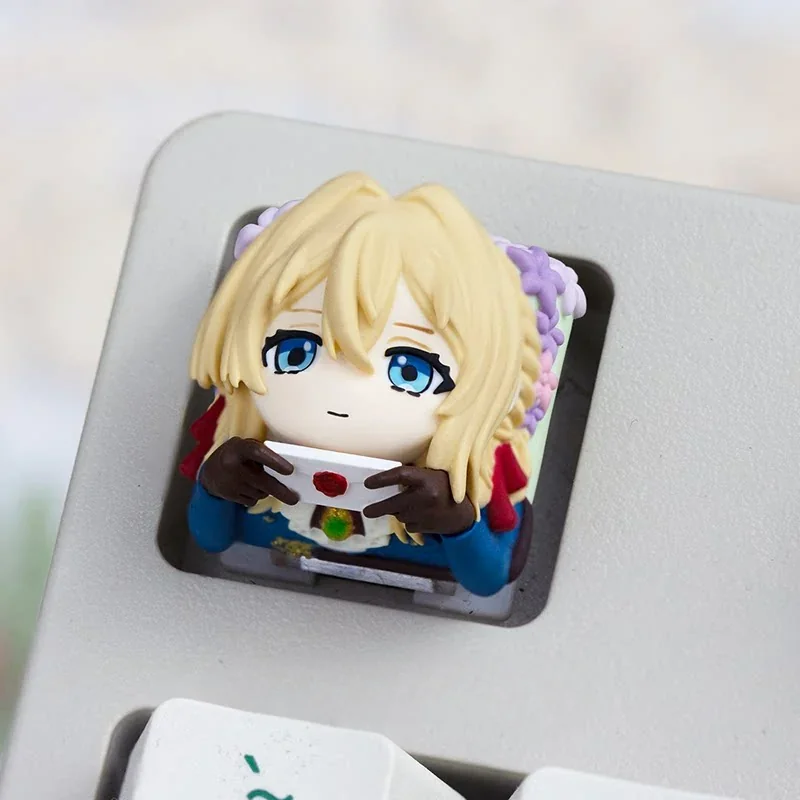 Handcrafted Violet Evergarden resin ESC keycap on mechanical keyboard