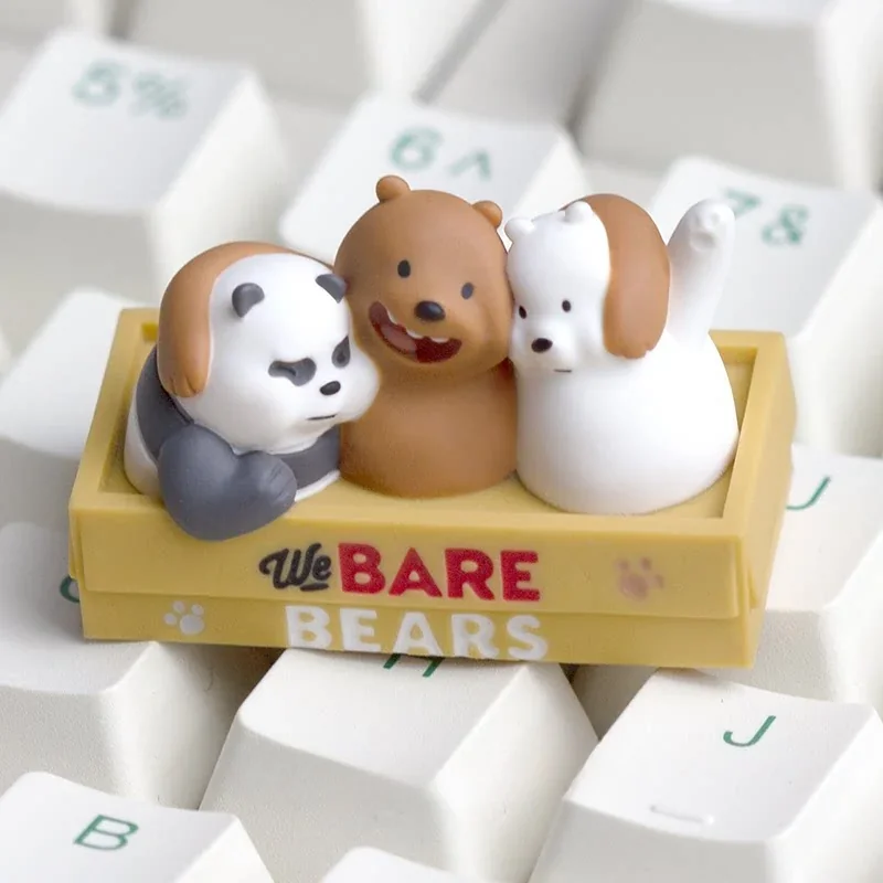We Bare Bears Grizzly artisan keycap on mechanical keyboard