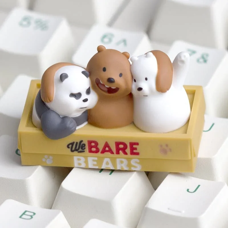 Panda and Ice Bear handcrafted resin keycaps close-up
