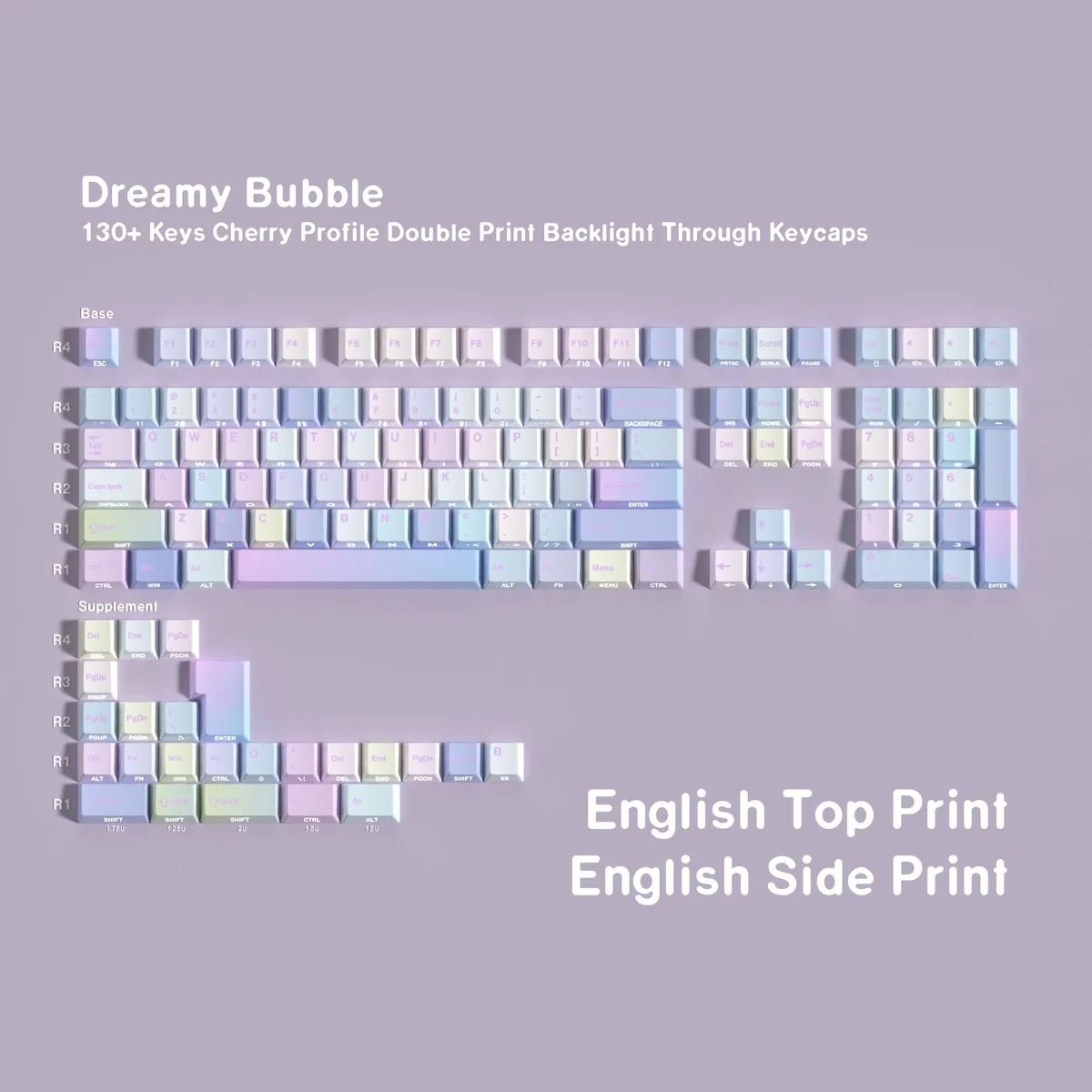 Keyboard setup featuring the Dreamy Bubble PBT keycap set with soft lighting