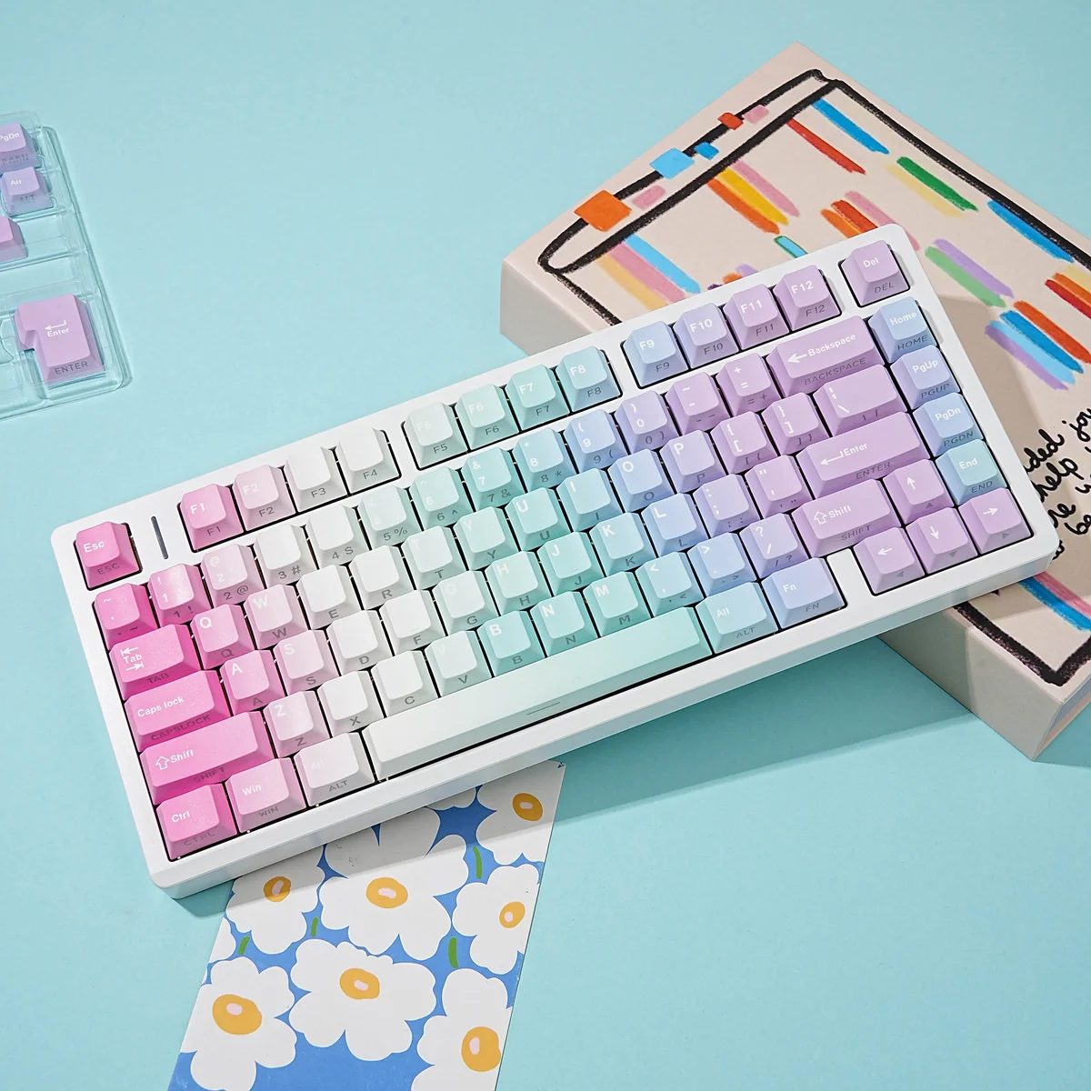 Side profile of Y2K Cherry Keycap Set Vibrant Y2K PBT Keycaps for showing keycap set shape and fit