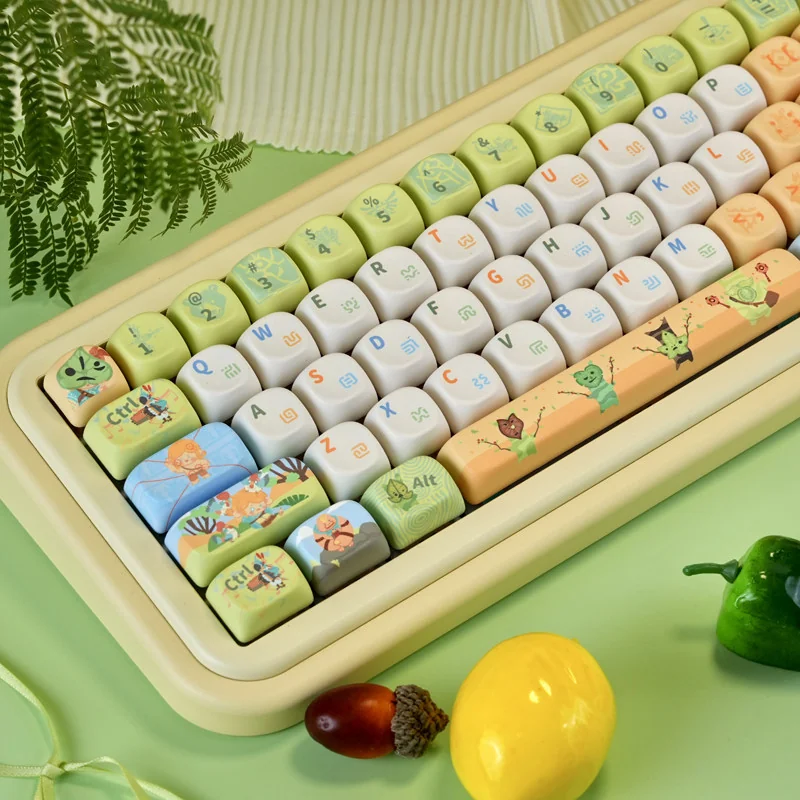 Close-up of MOA profile Zelda keycaps showing chibi characters