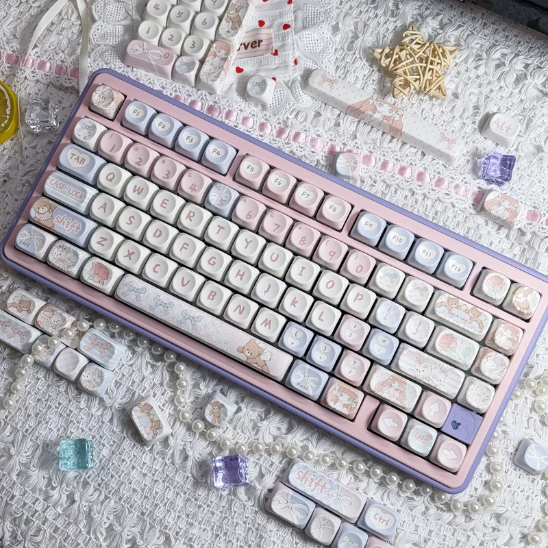 Close-up of Angel Bear dye-sublimated keycaps, MOA profile