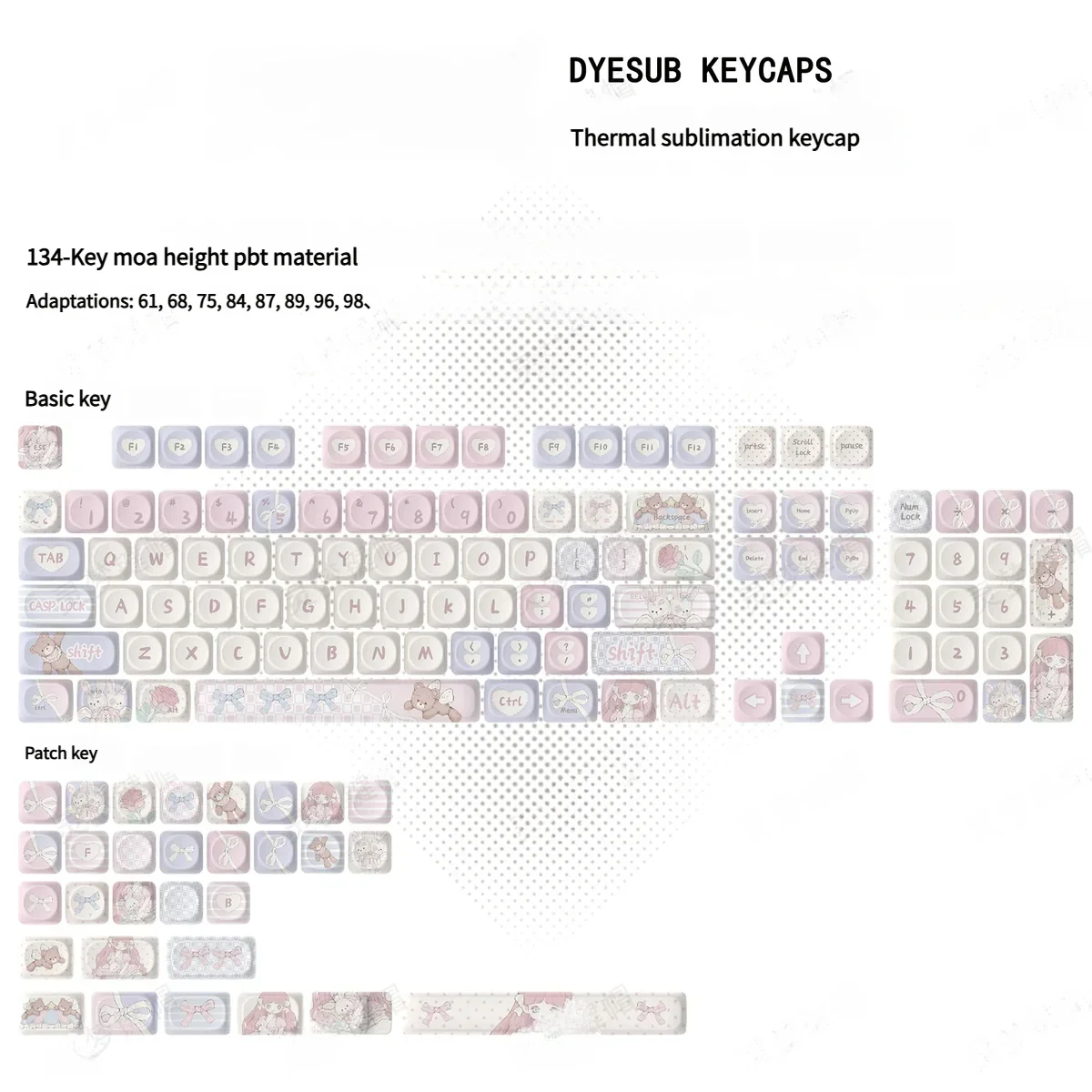 Angel Bear keycaps showcasing universal layout compatibility