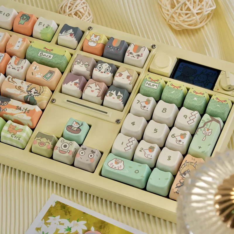 Natsume Characters Keycap Set installed on a mechanical keyboard for anime fans