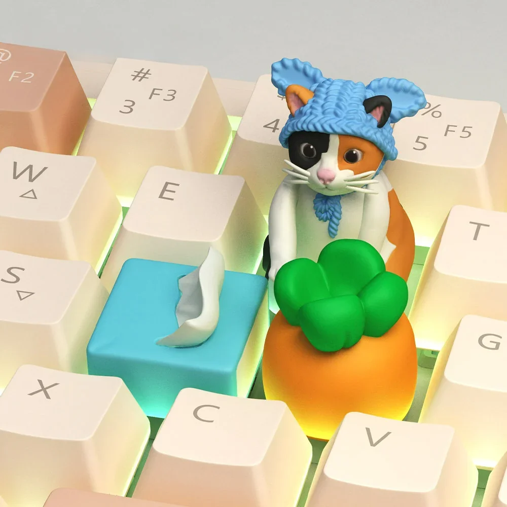 Detailed view of artisan keycap showing texture and color