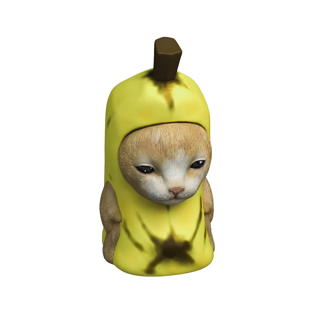 Close-up of the handcrafted Banana Cat Keycap, highlighting intricate details and vibrant resin.