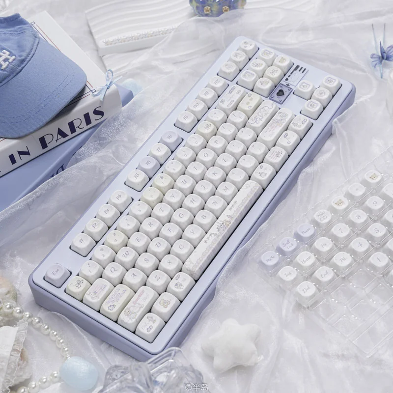 Full layout view of the 133-key Bunny Dessert PBT MOA Keycap Set, displaying all included keys and novelty caps.