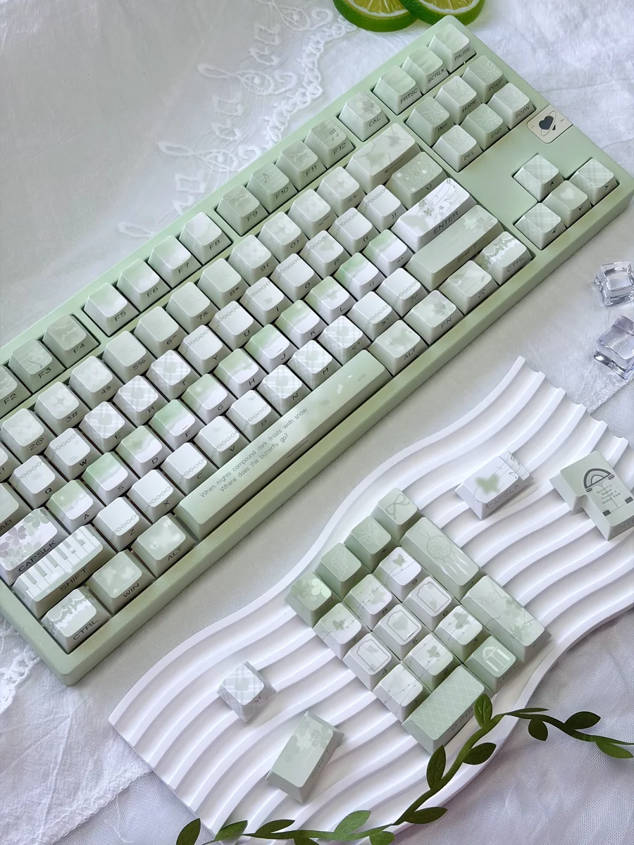 Assortment of Butterfly PBT keycap options: purple, red, pink, green, blue.