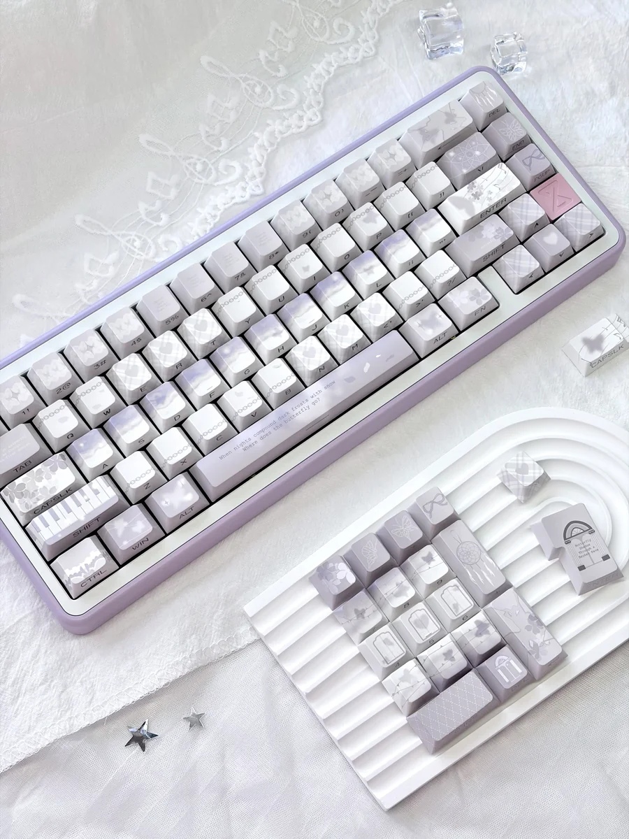 Full layout of Butterfly PBT Keycap Set, showcasing various keycap sizes and options.