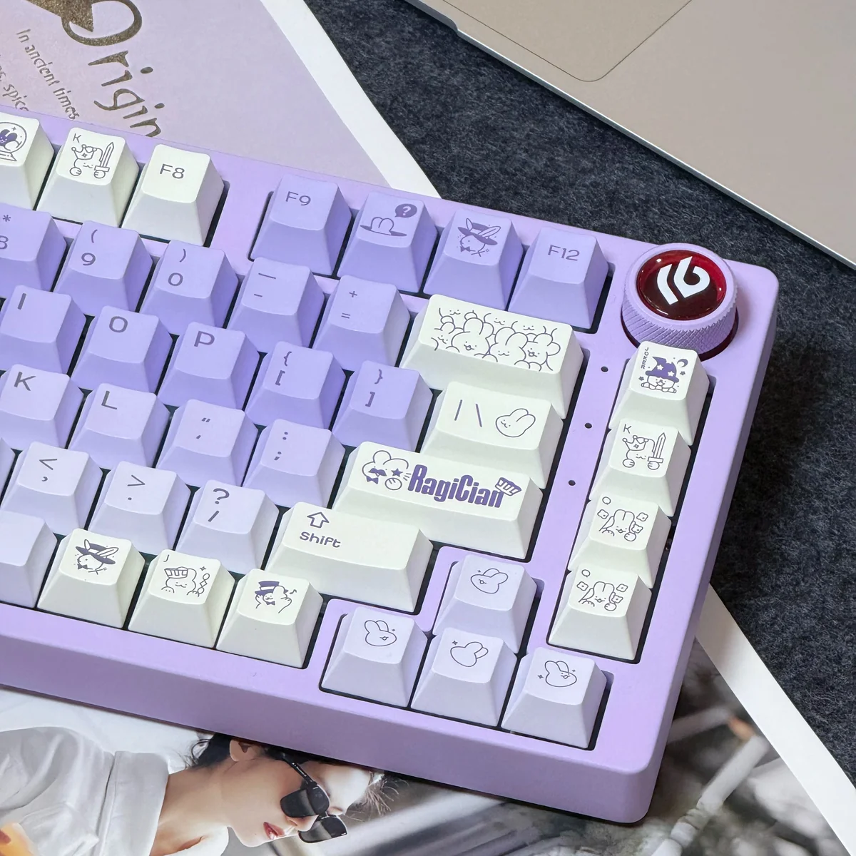 Side profile of C Rabbit Cherry profile keycaps demonstrating their ergonomic sculpt