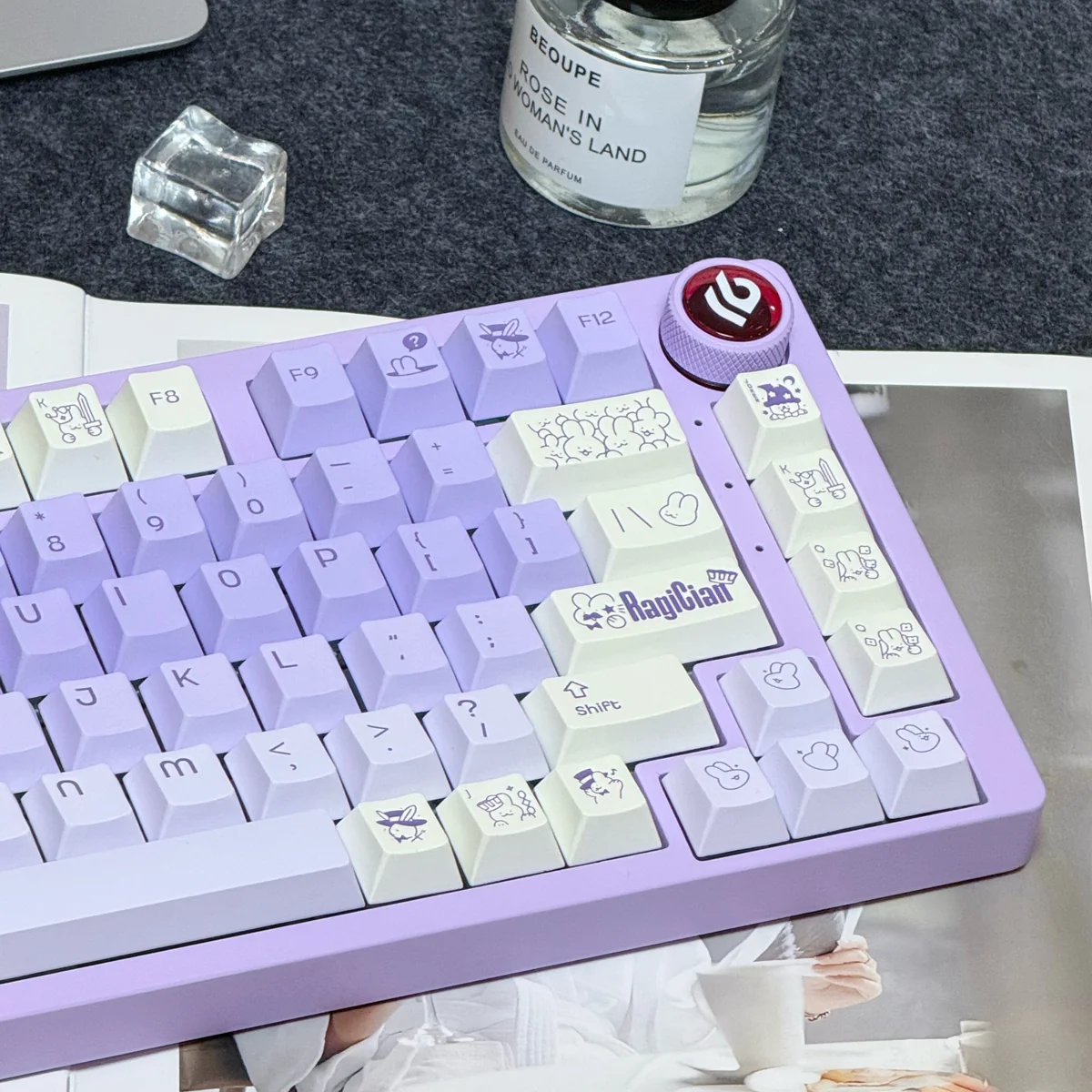 Detailed view of a C Rabbit keycap showing the textured PBT material and crisp legend definition