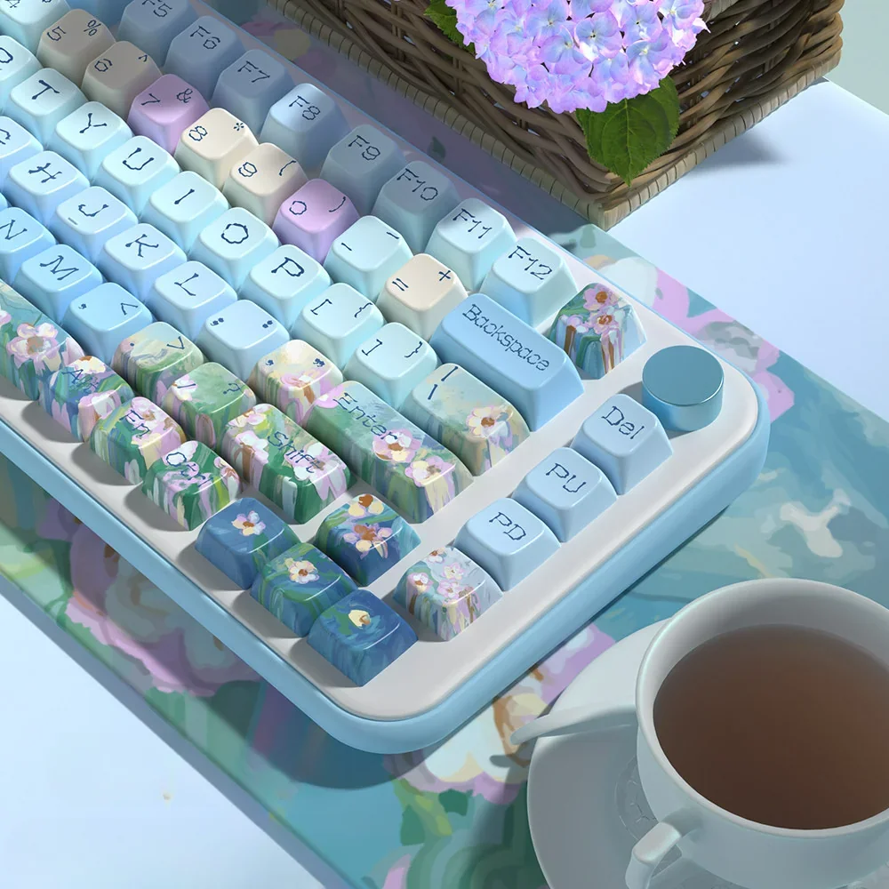 Side profile of Charming Daisy Series Keycap Charming Daisy PBT showing keycap set shape and fit