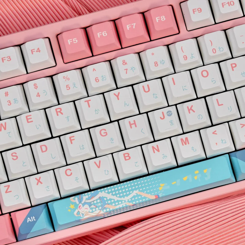 Side view of Cherry profile keycaps, demonstrating ergonomic shape.