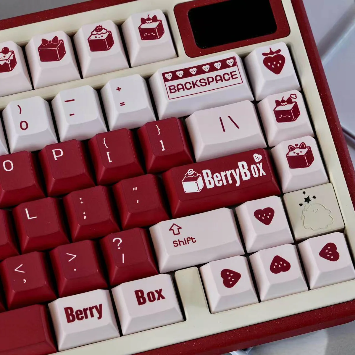 Cherry profile side view of PBT strawberry keycaps