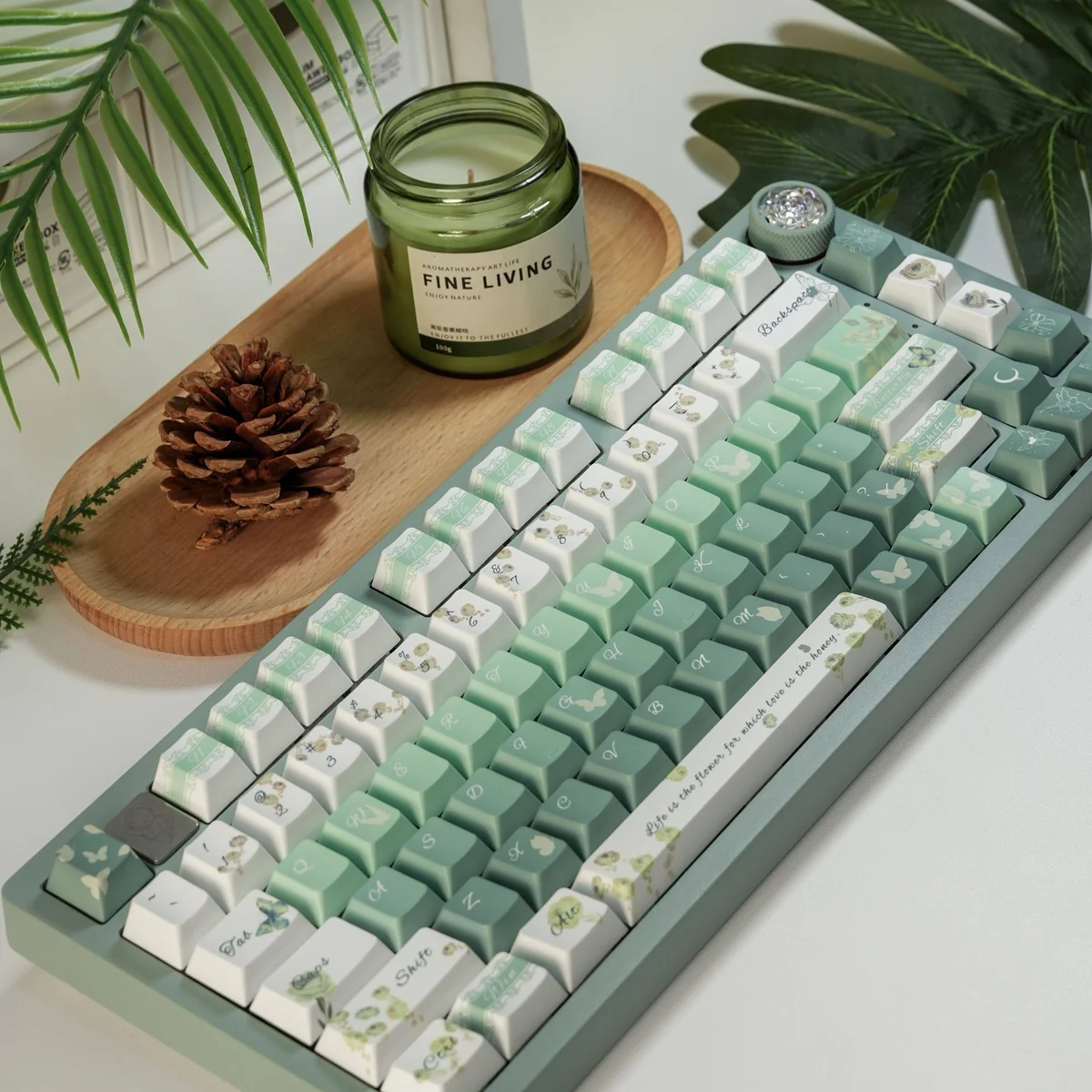 Ergonomic side view of Rose Butterfly Cherry profile keycaps