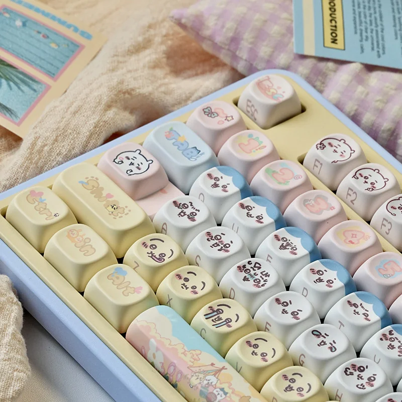 Close-up of dye-sub PBT Chiikawa keycaps texture