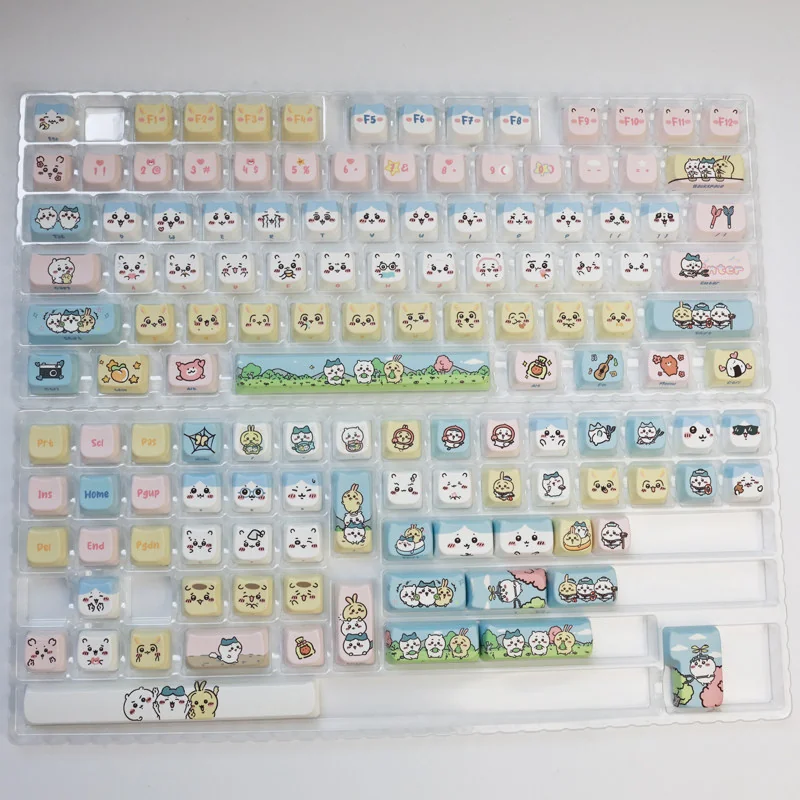 Angle view of Chiikawa Whimsical Characters MAO Cute PBT showing color layering and layout presence