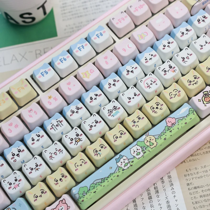 Side profile of Chiikawa Whimsical Characters MAO Cute PBT showing keycap set shape and fit