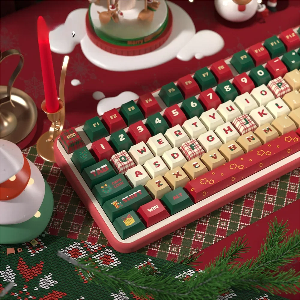 Side profile of Christmas Night PBT keycaps demonstrating OEM profile.