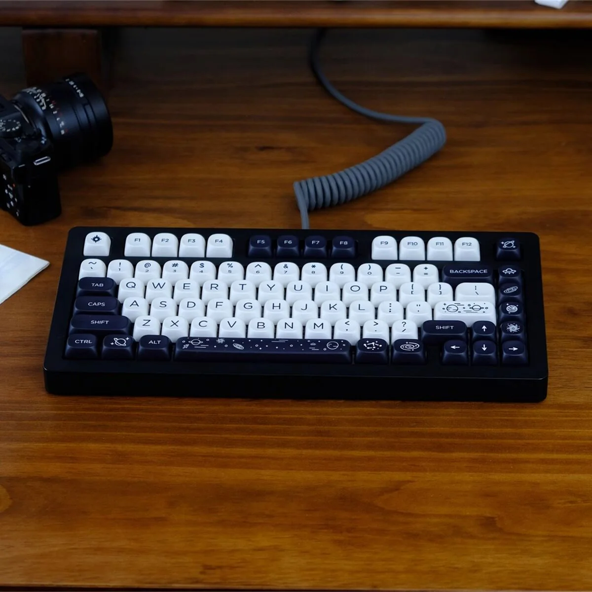 Cosmic Elegance Galaxy MOA Premium PBT MOA installed on a mechanical keyboard setup