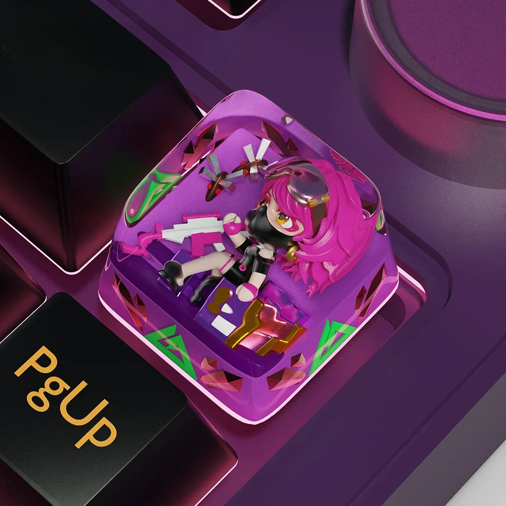 Delta Force Toxik artisan keycap from a different angle, highlighting its unique shape and finish