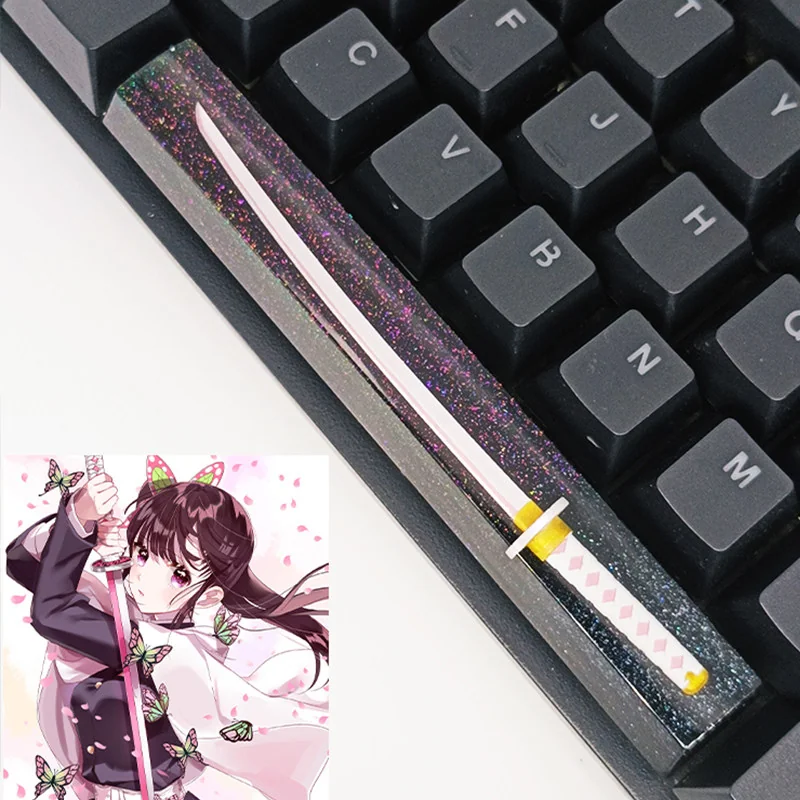 Demon Slayer Giyu Tomioka artisan spacebar keycap with blue RGB illumination