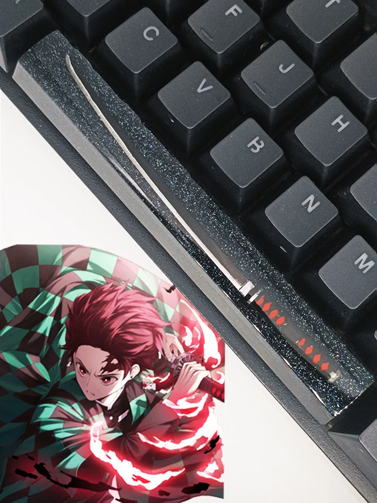 Demon Slayer keycap installed on a keyboard, demonstrating RGB compatibility and fit