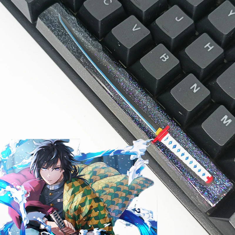 Demon Slayer Zenitsu Agatsuma artisan spacebar keycap glowing with yellow RGB