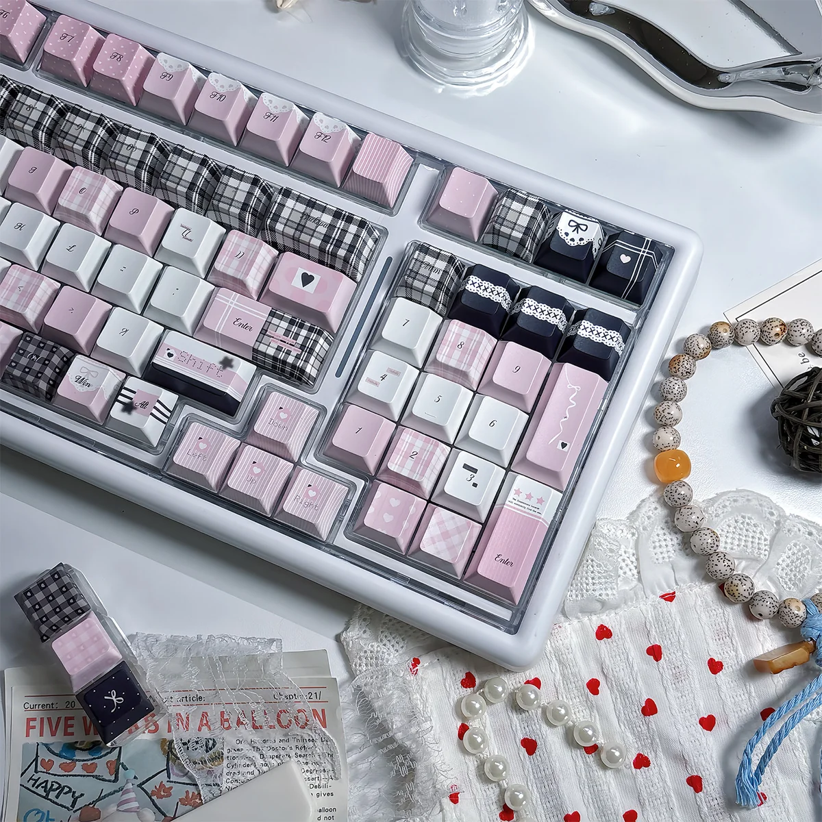 Full layout view of the 131-key Dreamscape PBT Keycap Set installed on a keyboard